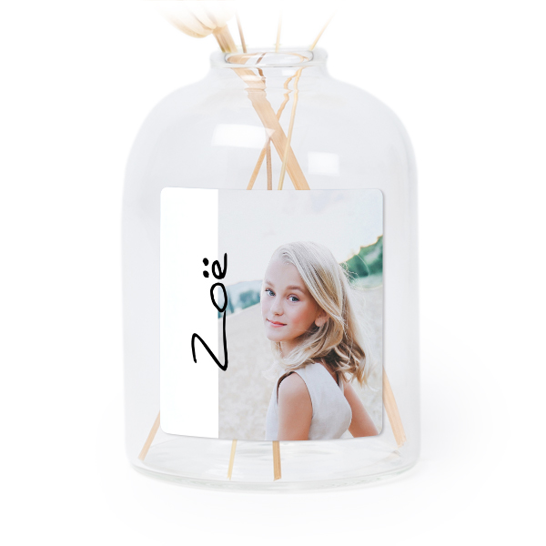 Personalised Clear Glass Vase with Square Stickers – Set of 6