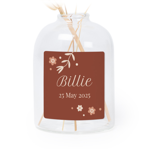 Personalised Clear Glass Vase with Square Stickers – Set of 6