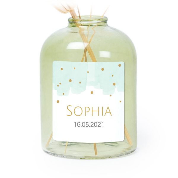 Personalised Green Glass Vase with Square Stickers – Set of 6