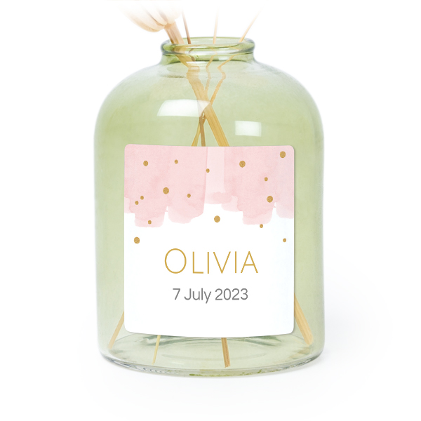 Personalised Green Glass Vase with Square Stickers – Set of 6