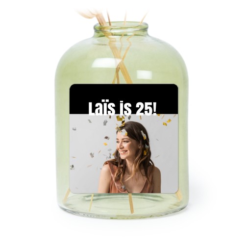Glazen vaasjes groen met vierkante sticker - set van 6 Glazen vaasjes groen met vierkante sticker - set van 6