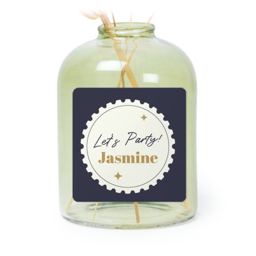 Glazen vaasjes groen met vierkante sticker - set van 6 Glazen vaasjes groen met vierkante sticker - set van 6