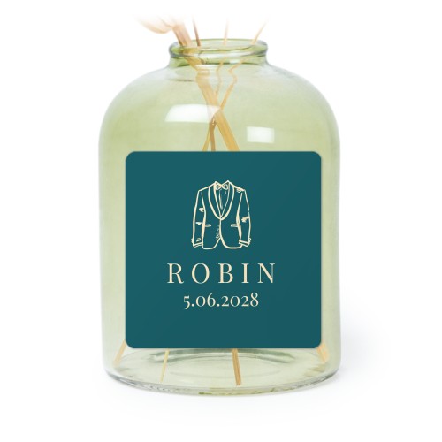 Personalised Green Glass Vase with Square Stickers – Set of 6