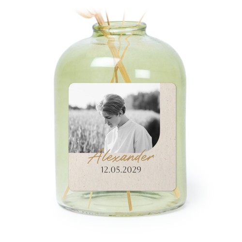 Personalised Green Glass Vase with Square Stickers – Set of 6