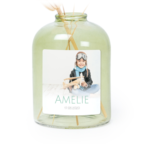 Petit vase verre vert avec autocollant carré - Lot de 6 Petit vase verre vert avec autocollant carré - Lot de 6