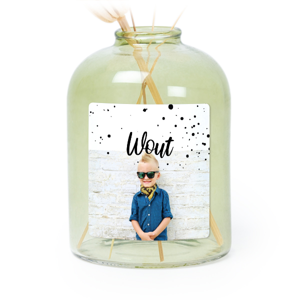 Petit vase verre vert avec autocollant carré - Lot de 6 Petit vase verre vert avec autocollant carré - Lot de 6
