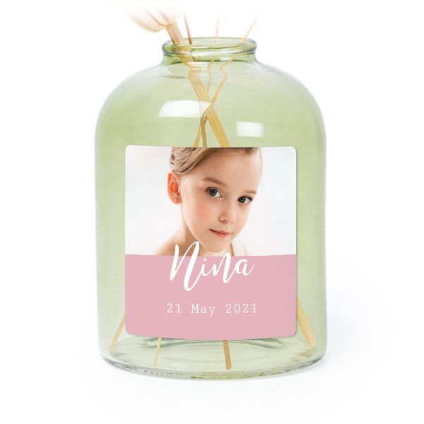 Personalised Green Glass Vase with Square Stickers – Set of 6