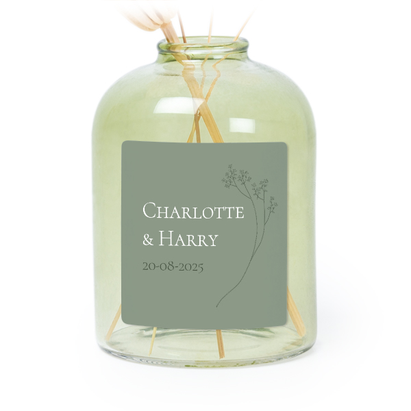 Personalised Green Glass Vase with Square Stickers – Set of 6