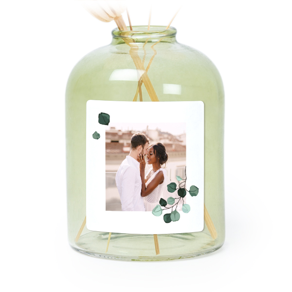 Petit vase verre vert avec autocollant carré - Lot de 6 Petit vase verre vert avec autocollant carré - Lot de 6