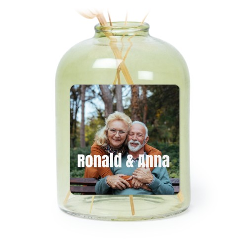 Glazen vaasjes groen met vierkante sticker - set van 6 Glazen vaasjes groen met vierkante sticker - set van 6