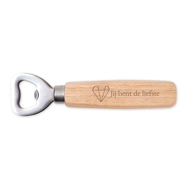 Flesopener hout met gravering Flesopener hout met gravering