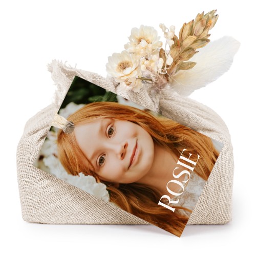 Lot de 6 savons avec emballage en coton beige et étiquettes rectangulaires