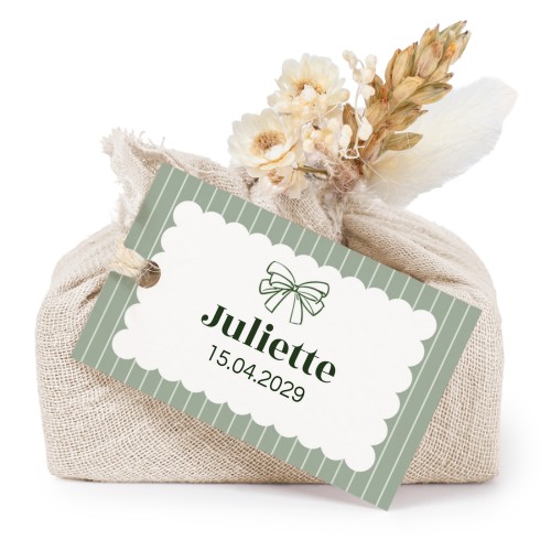 Lot de 6 savons avec emballage en coton beige et étiquettes rectangulaires