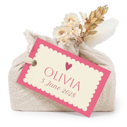 Zeepjes in beige tetra doekje met rechthoekig label (set van 6)