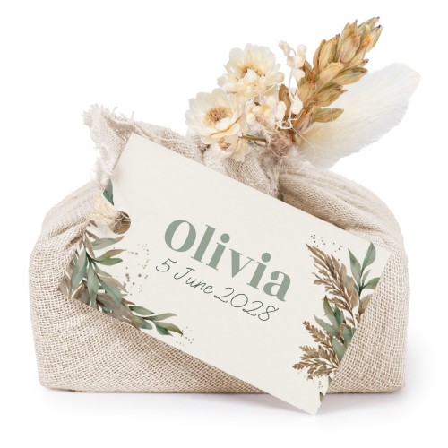 Beige cotton wrapped soaps with rectangular label (6 pcs)