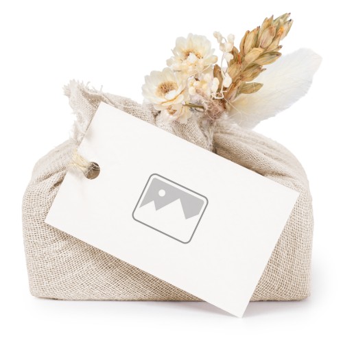 Zeepjes in beige tetra doekje met rechthoekig label (set van 6)