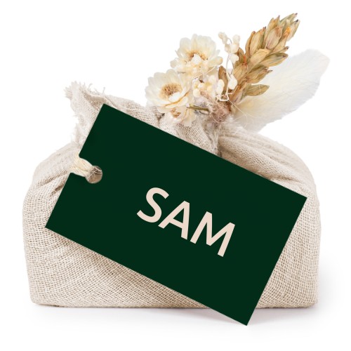 Beige cotton wrapped soaps with rectangular label (6 pcs)