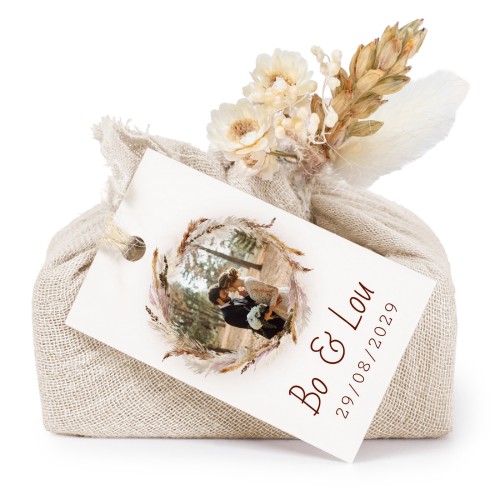 Zeepjes in beige tetra doekje met rechthoekig label (set van 6)