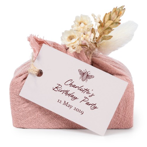 Seifen in rosa Baumwolltuch mit rechteckigem Etikett (6er-Set)