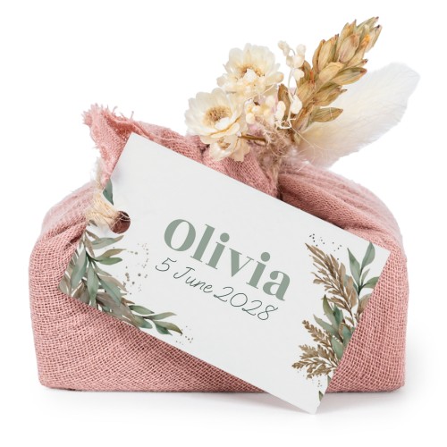 Tvålar i rosa tygförpackningar med rektangulär etikett (6 st)