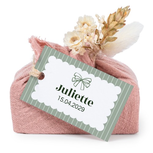 Lot de 6 savons avec emballage en coton rose et étiquettes rectangulaires