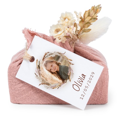 Lot de 6 savons avec emballage en coton rose et étiquettes rectangulaires