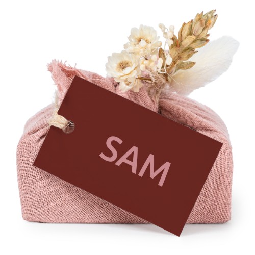 Pink cotton wrapped soaps with rectangular label (6 pcs)