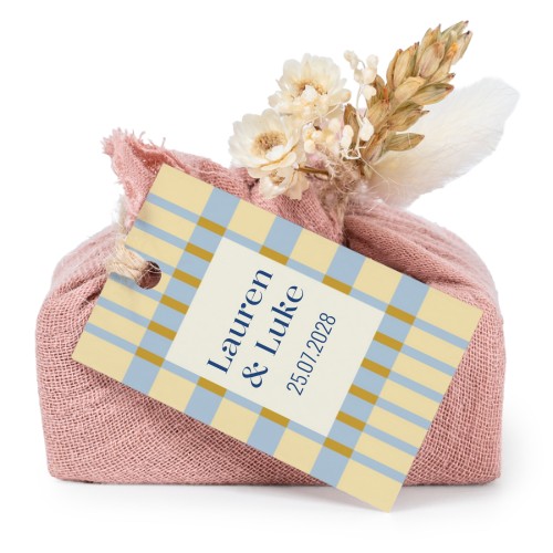 Lot de 6 savons avec emballage en coton rose et étiquettes rectangulaires