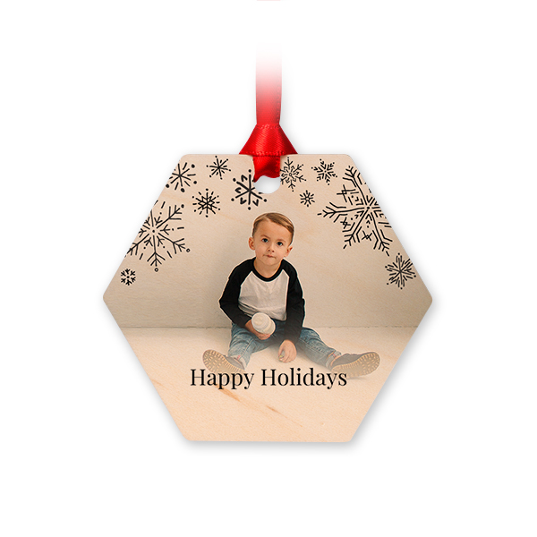 Wooden Christmas ornaments Hexagon - set of 4