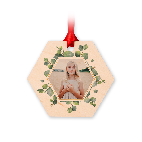 Wooden Christmas ornaments Hexagon - set of 4