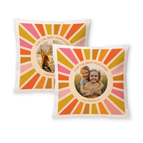 Kuddfodral i polylinen och innerkudde, Kvadratisk M med tryck på fram- & baksida