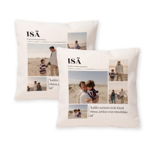 Tyynynpäällinen polylinestä, Nelikulmio M, painatus edessä ja takana