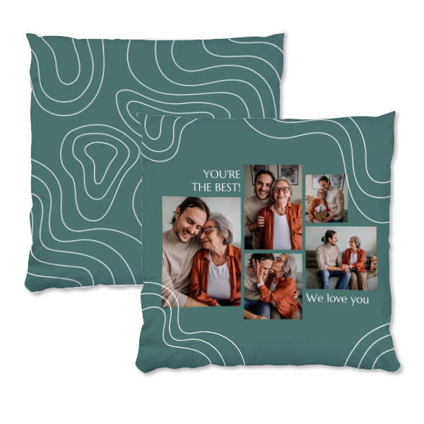 Polyester kussen met vulling vierkant L voor- en achterkant bedrukking Polyester kussen met vulling vierkant L voor- en achterkant bedrukking