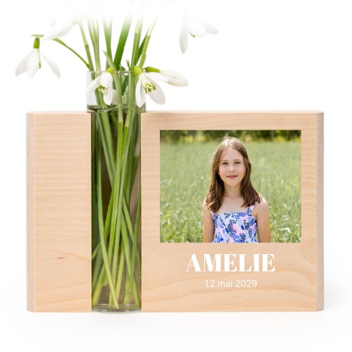 Vase et support en bois avec photo Vase et support en bois avec photo