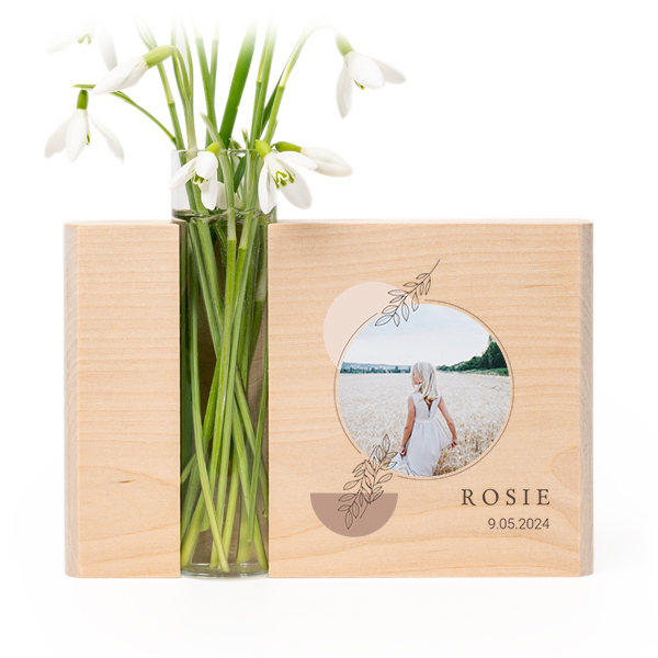 Vase et support en bois avec photo