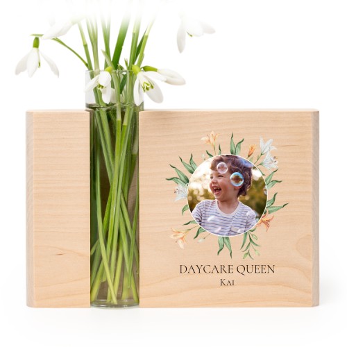 Houten houder met vaas full colour print Houten houder met vaas full colour print
