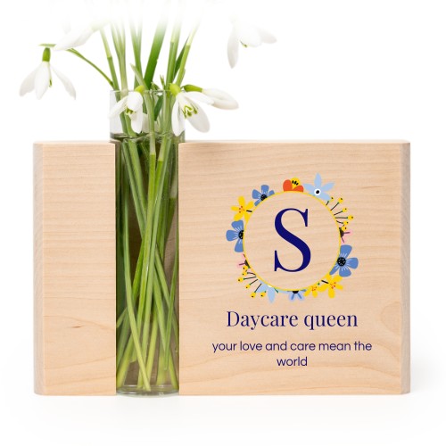 Bedruckter Holzblock mit Reagenzglas Vase 