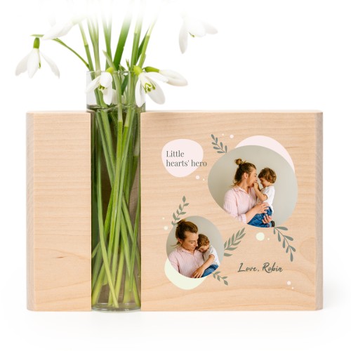 Vaasje in hout met full colour print Vaasje in hout met full colour print