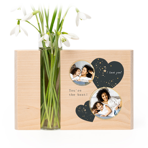 Vase et support en bois avec photo Vase et support en bois avec photo