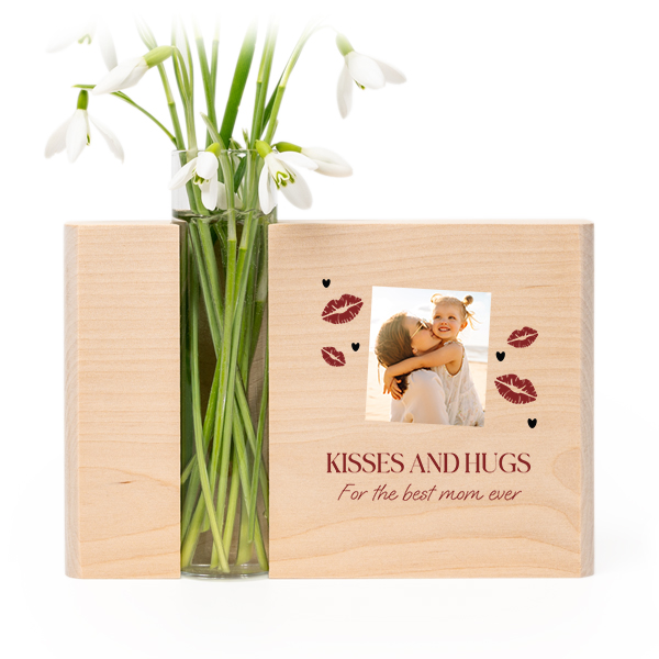 Vase et support en bois avec photo Vase et support en bois avec photo