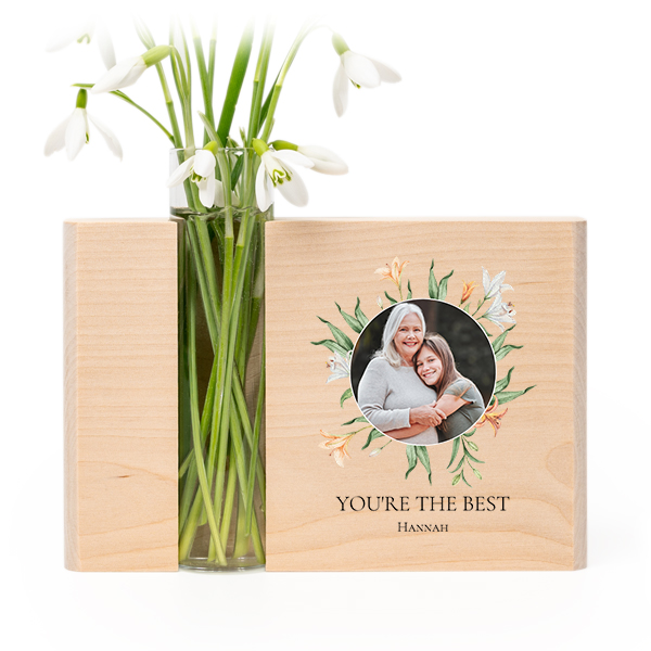 Houten houder met vaas full colour print Houten houder met vaas full colour print