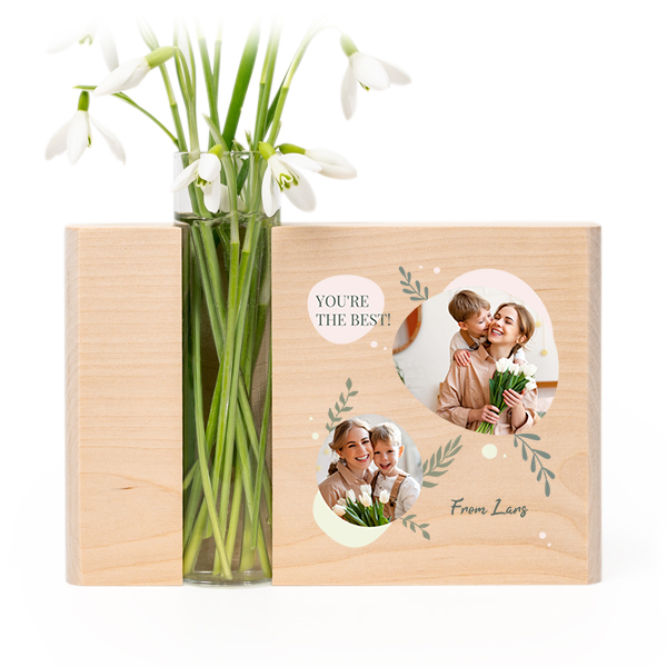 Vase et support en bois avec photo Vase et support en bois avec photo