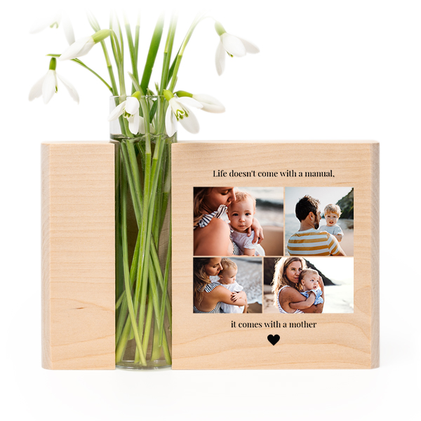 Vase et support en bois avec photo