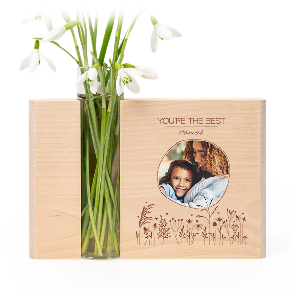 Vase et support en bois avec photo