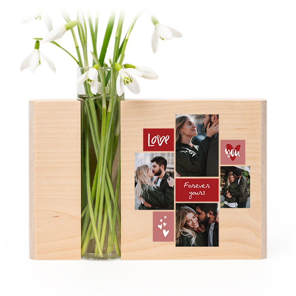 Vase et support en bois avec photo