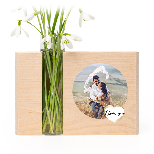 Vase et support en bois avec photo