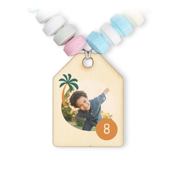 Collier de bonbons et étiquette en bois avec photo - lot de 12