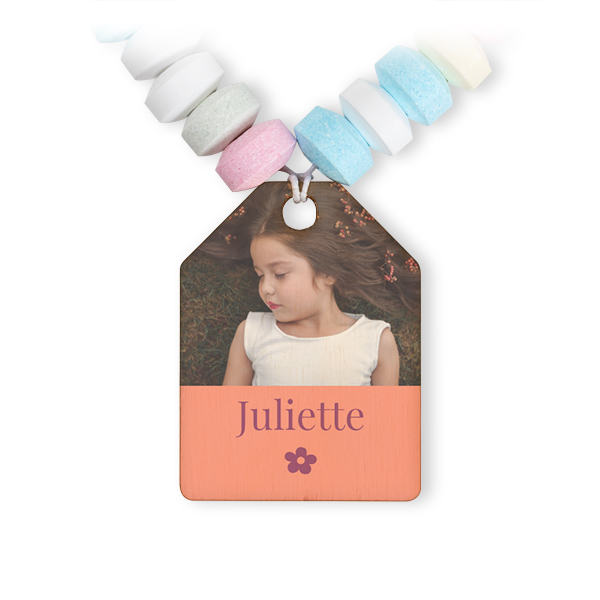 Collier de bonbons et étiquette en bois avec photo - lot de 12