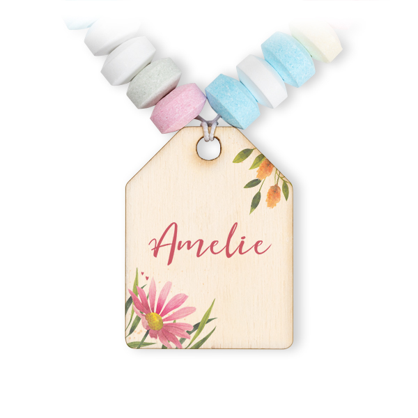 Collier de bonbons et étiquette en bois avec photo - lot de 12