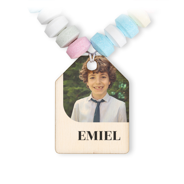 Bracelet de bonbons et étiquette en bois avec photo - lot de 12
